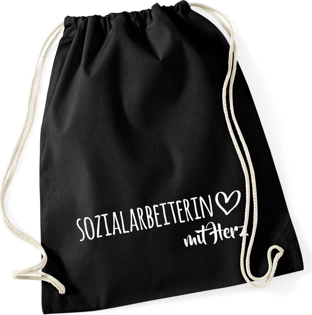 Huuraa Turnbeutel Sozialarbeiterin mit Herz Geschenk 12 Liter Black Baumwolle Sozialarbeiterin Präsent