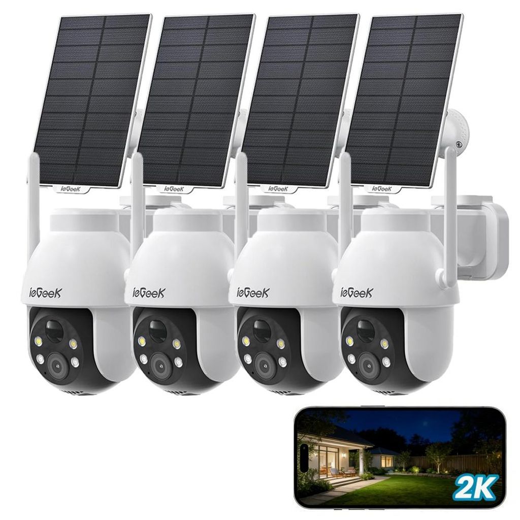 4 Stück 2K 3MP Überwachungskamera Aussen Solar 360° PTZ Produktbild 