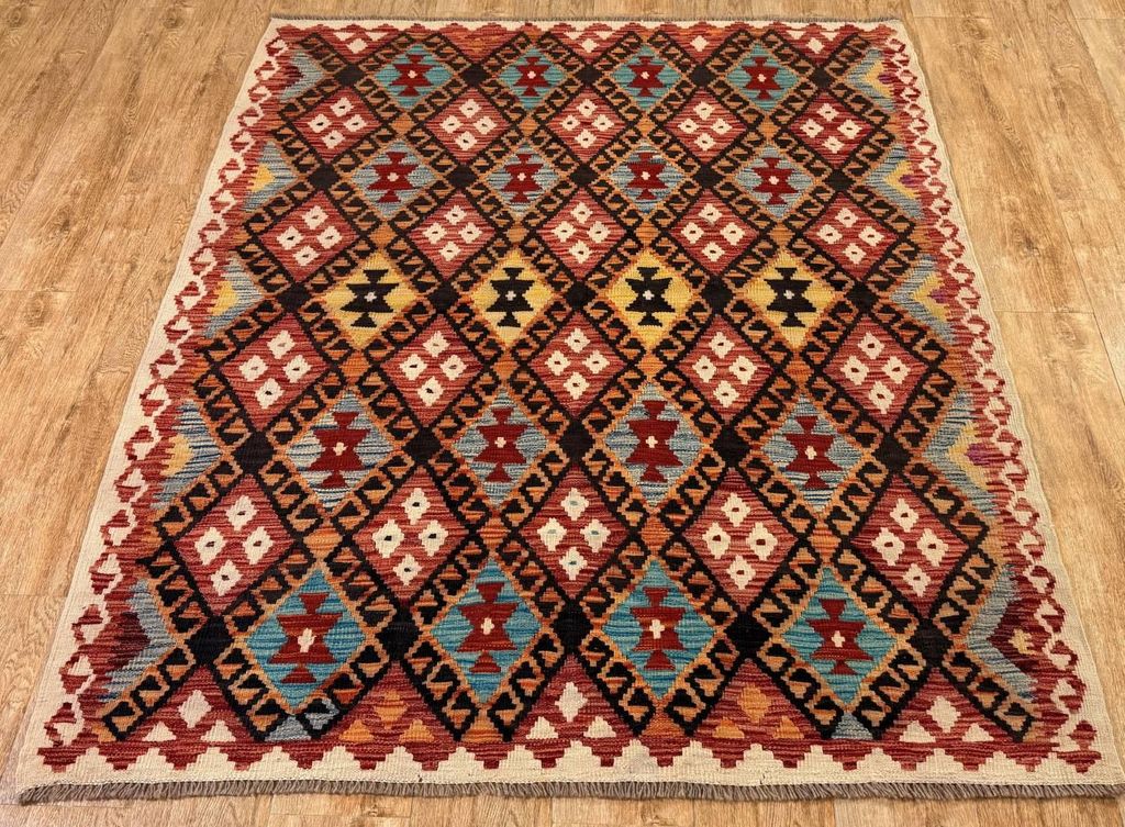 Teppich KELIM ORIGINAL | Farbe: Multi; Größe: 159x189 cm | strapazierfähig und leicht zu reinigen | Wohnzimmer | Schlafzimmer