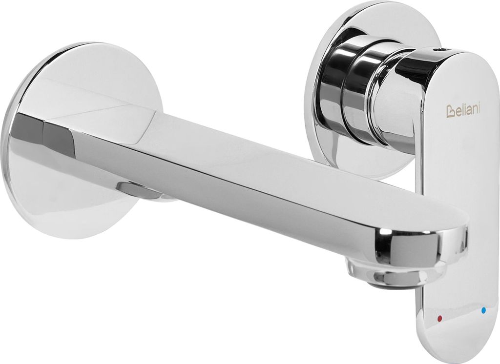 BELIANI Wandmontierte Waschtischarmatur Silber aus Messing Einhebelmischer Mischbatterie Wandmontage Wandarmatur Waschbecken Badezimmer
