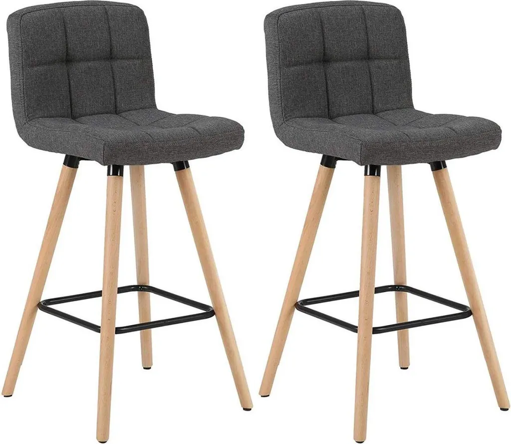 Tabouret de bar 70 cm en lin gris foncé Nelson dossier confort