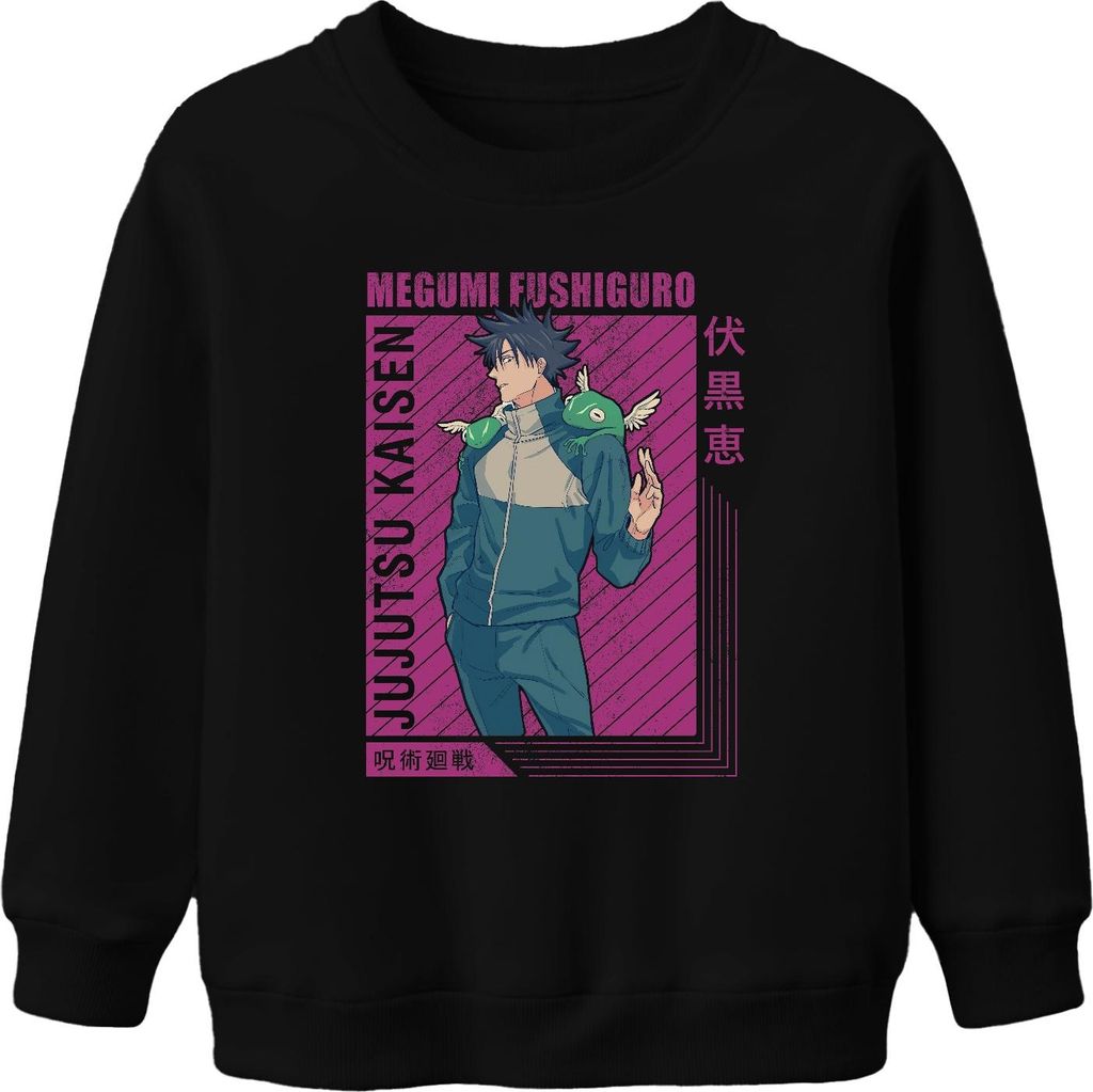Megumi Fushiguro Jujutsu Kaisen Shikigami Anime Geschenk Retro Uni Kinder Sweatshirt Pullover, Schwarz, 104