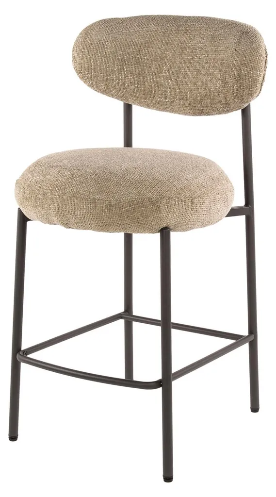 Tabouret de bar design rond bicolore crème et métal noir hauteur 96 cm