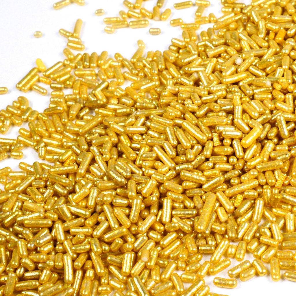Streuselheld Jimmies Gold Glanz 40g mit glänzendem Metallic Produktbild 