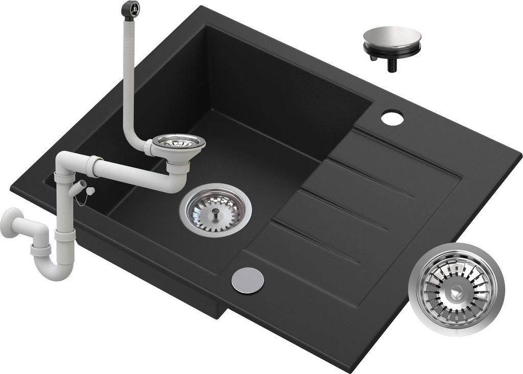 Granitan | Granitspüle TINOS - Schwarz - Mit Abtropffläche - Funktional und Ergonomisch