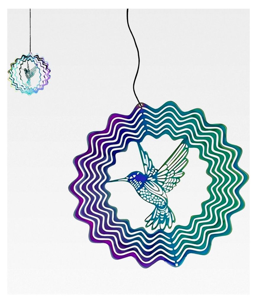 Windspiel aus Metall, 100 x 100 mm, Edelstahl Windspiele für den Außenbereich, Kolibri-Design, Buntes Windspiel für Garten, Balkon, Hof