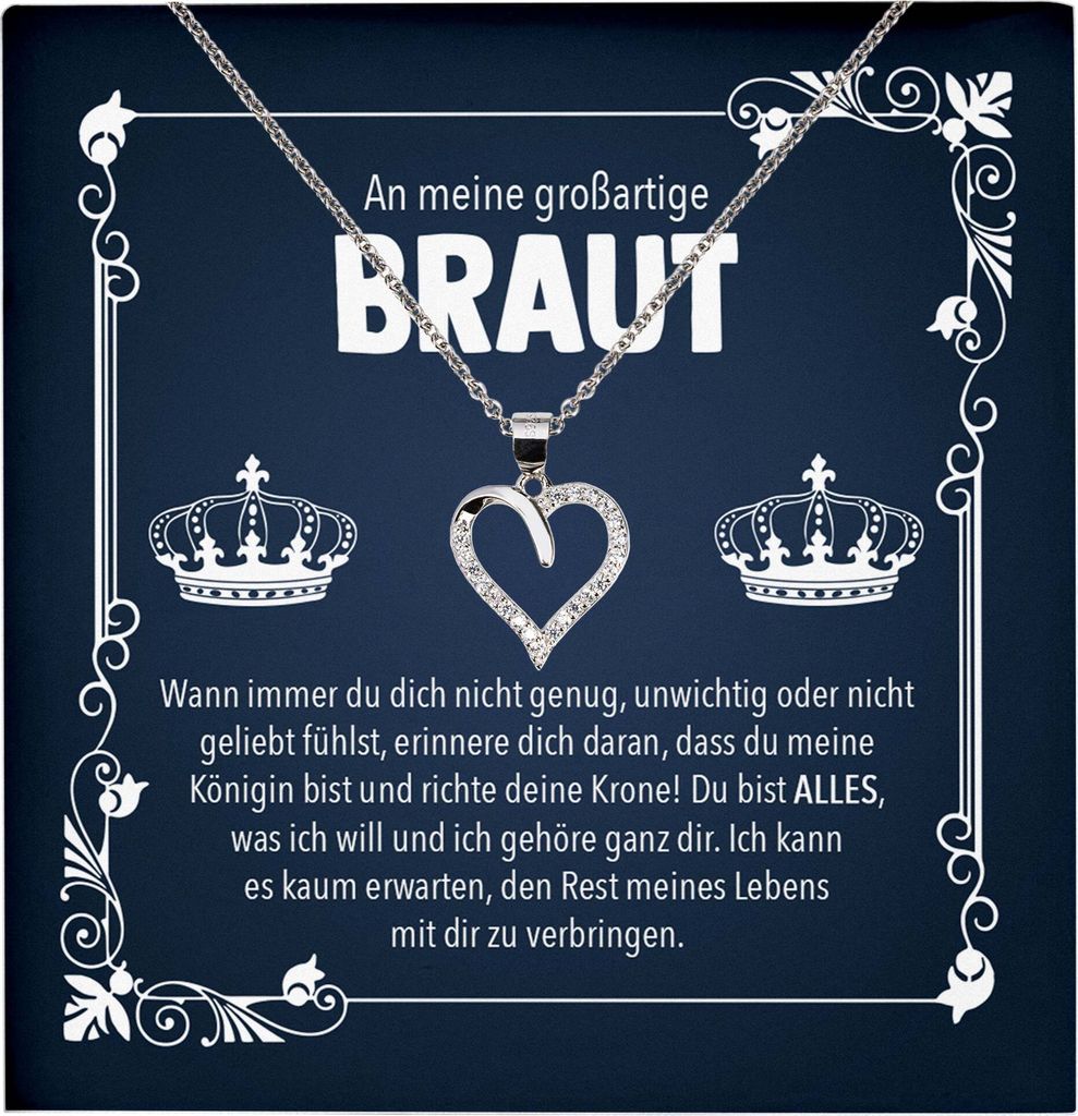 22Feels Königin Braut Geschenk von Bräutigam vor der Hochzeit Frauen Herz Halskette Ich Liebe Dich Damen Collier mit 23 Zirkonia Steinen (Damen S...