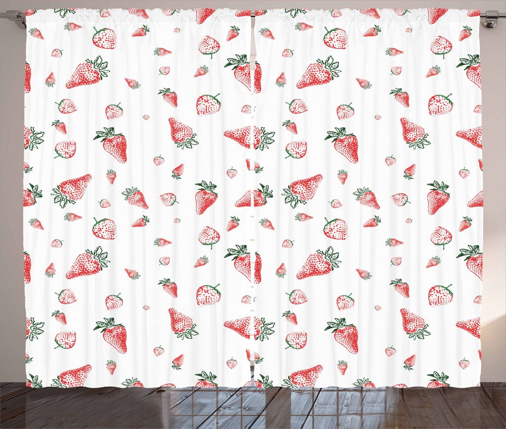 ABAKUHAUS Erdbeere Rustikaler Vorhang, Grunge Frucht-Muster, Wohnzimmer Universalband Gardinen mit Schlaufen und Haken, 280 x 245 cm, Vermilion Gr...