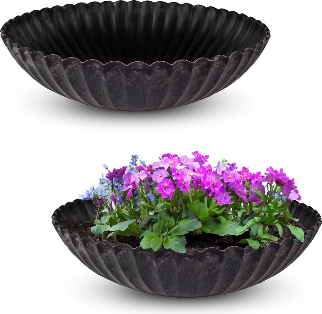 Jardinières rondes ondulées pour l'extérieur noir marbré 28 Image du produit 