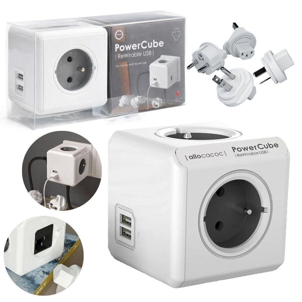 Allocacoc PowerCube ReWirable USB + wtyczki - szary Zdjęcie produktu 