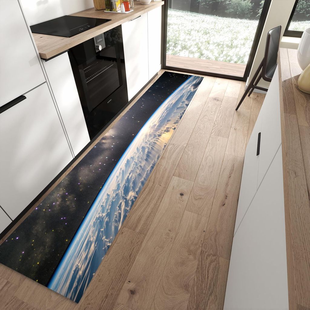 Küchenteppich 60x300cm rutschfest & abwischbar PVC Läufer - Weltall Sonnenaufgang