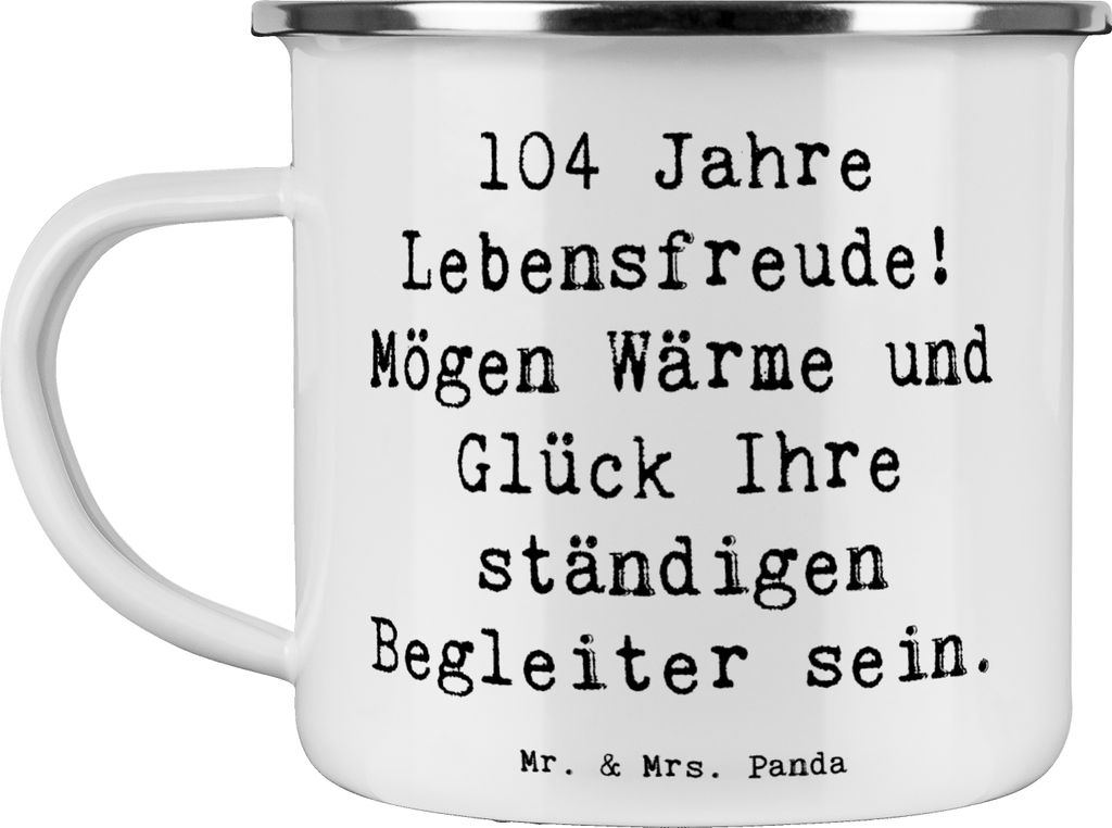 Mr. & Mrs. Panda Teetasse Spruch 104. Geburtstag Lebensfreude - Weiß - Geschenk, Weisheit, besonderer, Haferl, handgefertigte Produkte, Blechtasse...