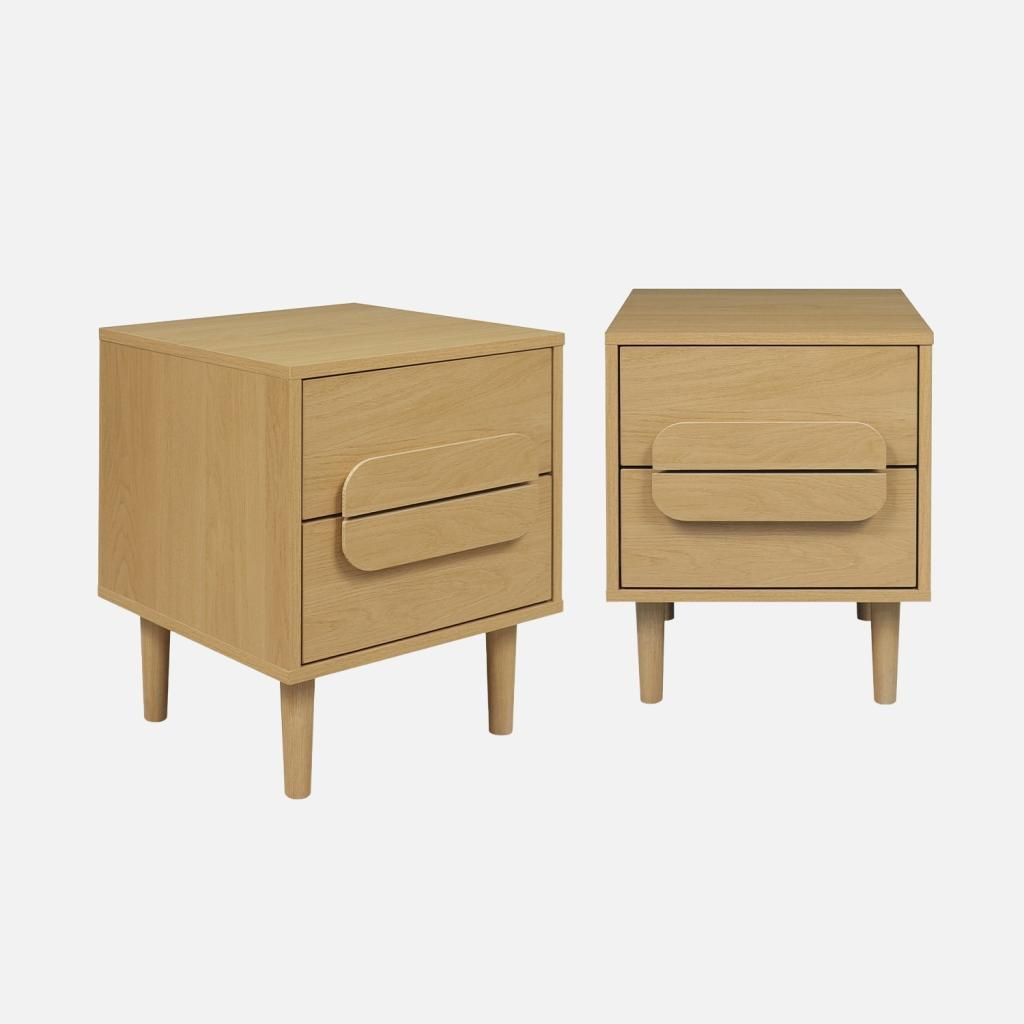 sweeek - 2er-Set Vintage-Nachttische im Holzlook mit 2 Schubladen - Eichenfarben