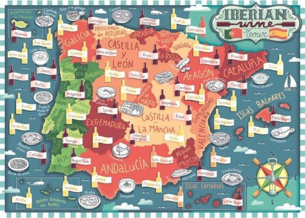 RAVENSBURGER Puzzle Mapa Iberie - vinné oblasti 1000 dílků
