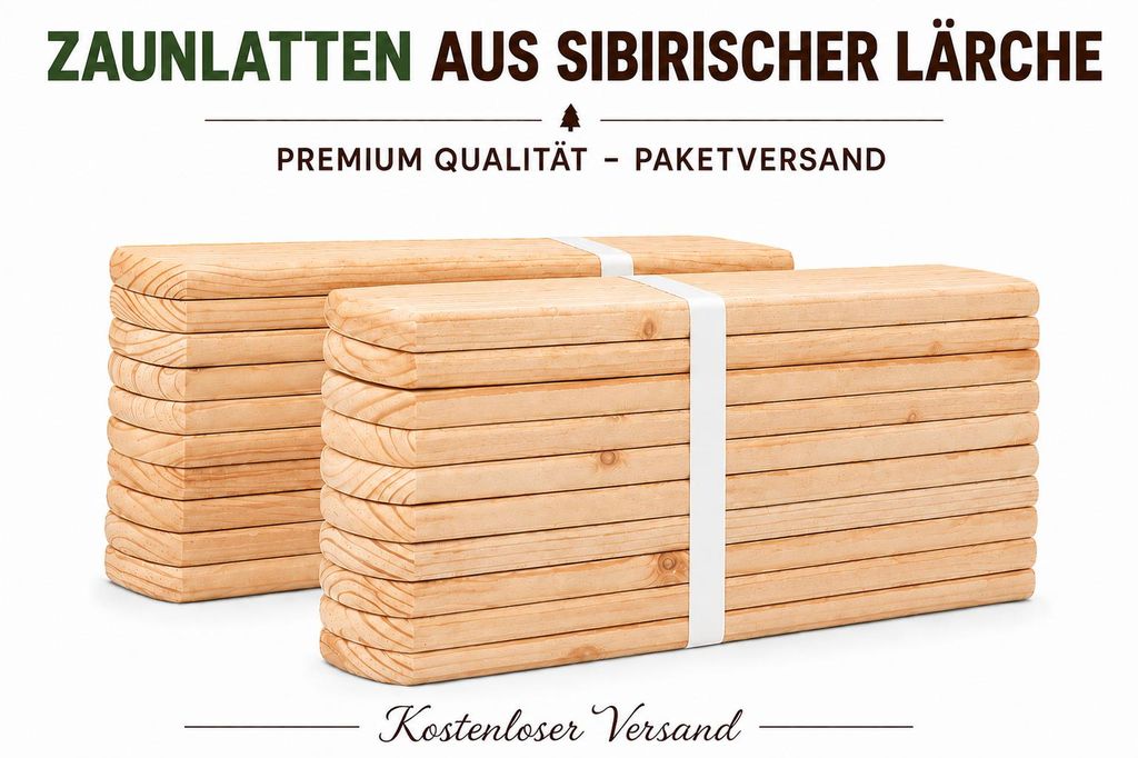 Zaunlatte 9x2x100cm Sibirische Lärche 26Stück Muster A Produktbild  KI-generiertes Bild