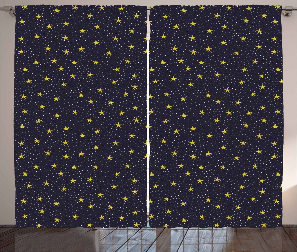 ABAKUHAUS Nachthimmel Rustikaler Gardine, Gelber Stern und Punkte, Schlafzimmer Kräuselband Vorhang mit Schlaufen und Haken, 280 x 175 cm, Gelb weiss