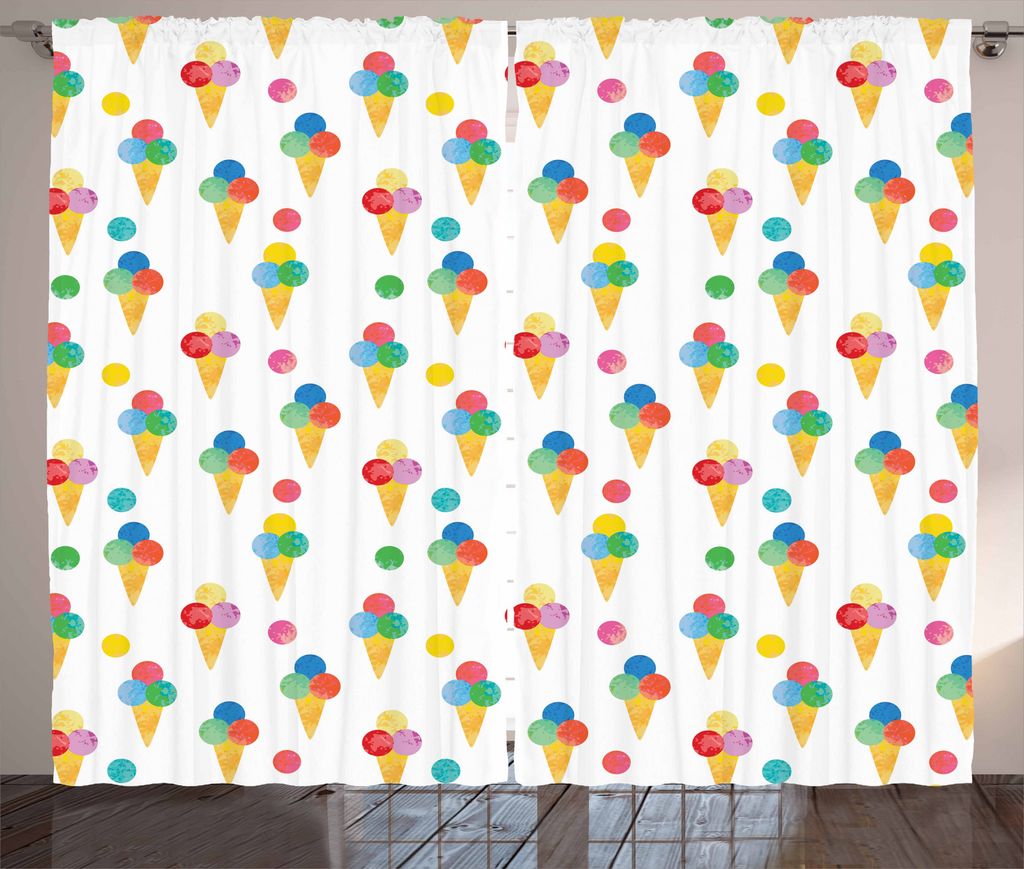 ABAKUHAUS Eis Rustikaler Gardine, Triple-Scoops Grungy, Schlafzimmer Kräuselband Vorhang mit Schlaufen und Haken, 280 x 175 cm, Mehrfarbig