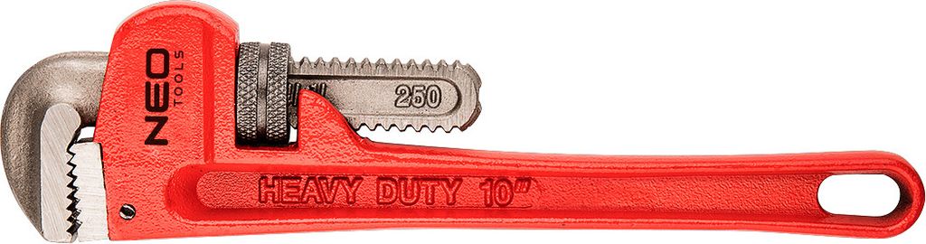NEO TOOLS Stillson-Rohrschlüssel 250 mm, Backenbereich 44 mm, 10", Gewicht 0.625 kg, Gehäuse aus Sphäroguss, Backen geschmiedet, geschliffen, ge...