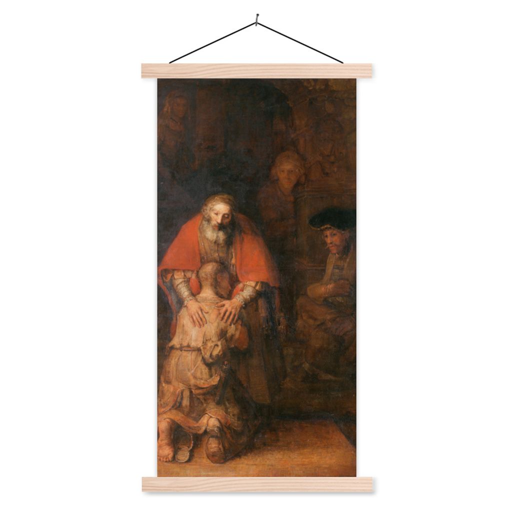 Textilposter - Die Rückkehr des verlorenen Sohnes - Rembrandt van Rijn - 60x120 cm - mit holzfarbenen Rahmen