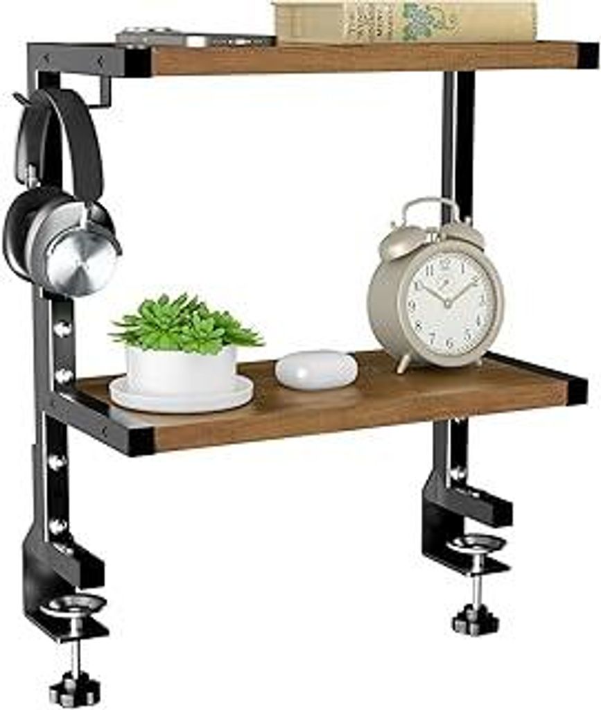 PUTORSEN 15-Zoll Clamp-on Schreibtisch Organizer - 2-Tier Regal für die Montage Oben oder unten, ideal für Gaming-Geräte, Bürobedarf und mehr, ...