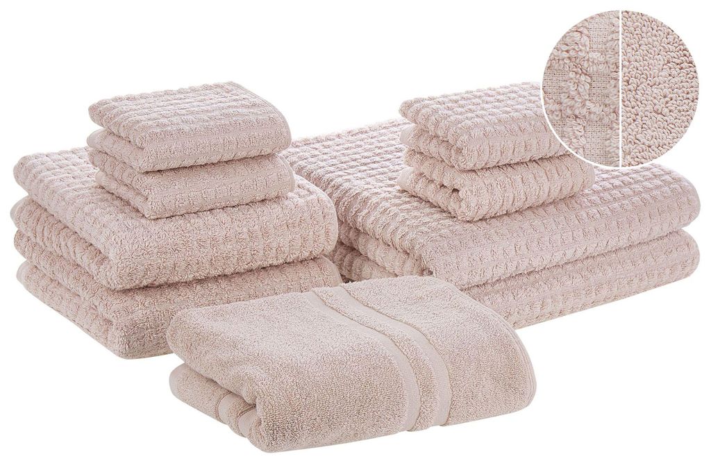 BELIANI Badehandtuch Set mit Badematte 9-teilig Rosa Baumwolle Frottee Handtücher in verschiedenen Größen Badteppich Bad Ausstattung Accessories