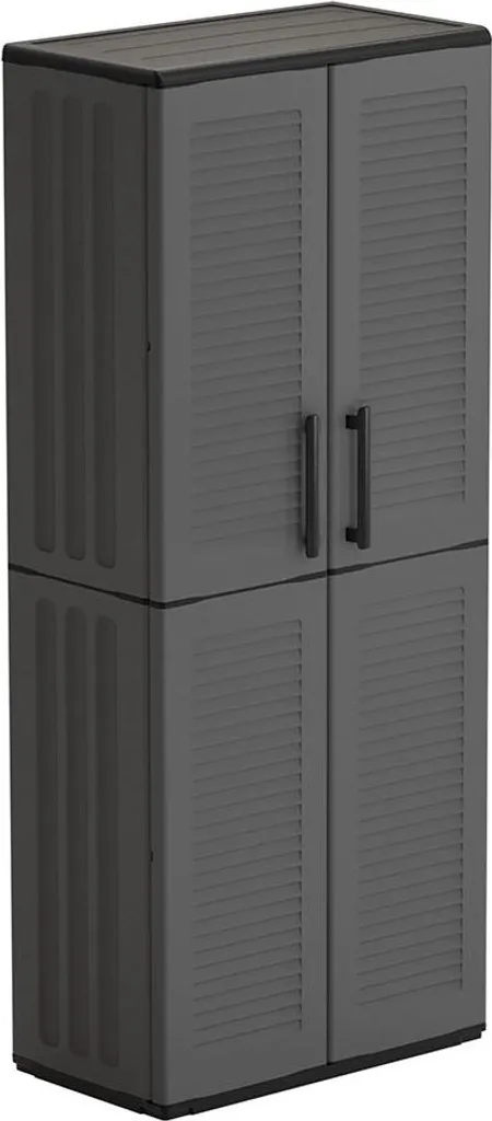 Armoire Haute de Rangement Easy Gris : Idéal Buanderie et Atelier 163cm