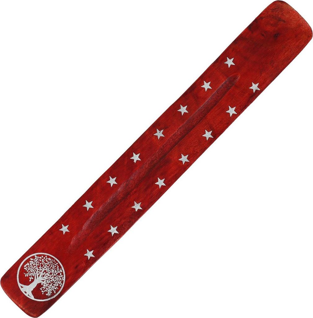 Räucherstäbchenhalter aus Holz - 1 Stück - bedruckt - Lebensbaum rot