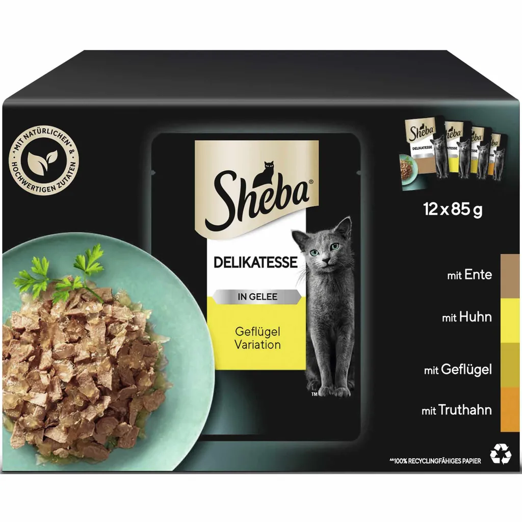 Repas Complet pour Chat Sheba Délicatesse Gelée 12x85g Sélection Volaille - 13