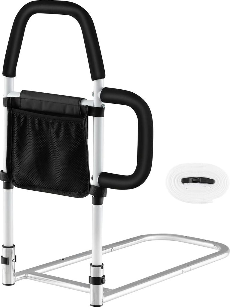 GOPLUS Bett Aufstehhilfe Erwachsene, Bettgitter Rausfallschutz aus Kohlenstoffstahl, Bettgeländer mit 2 Griffen, Sicherheitsgurt & Tasche, 61 × 4...