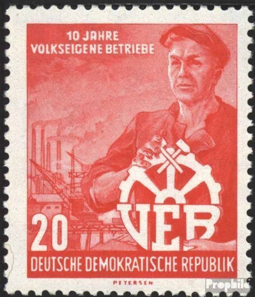 Briefmarken DDR 1956 Mi 527Y II (kompl.Ausg.) seltenes Wasserzeichen gestempelt 10 Jahre VEB