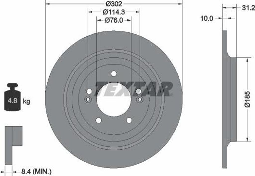 2x TEXTAR Bremsscheibe 92293403 für HYUNDAI ix35 (LM EL ELH) 31 2mm 4 8kg