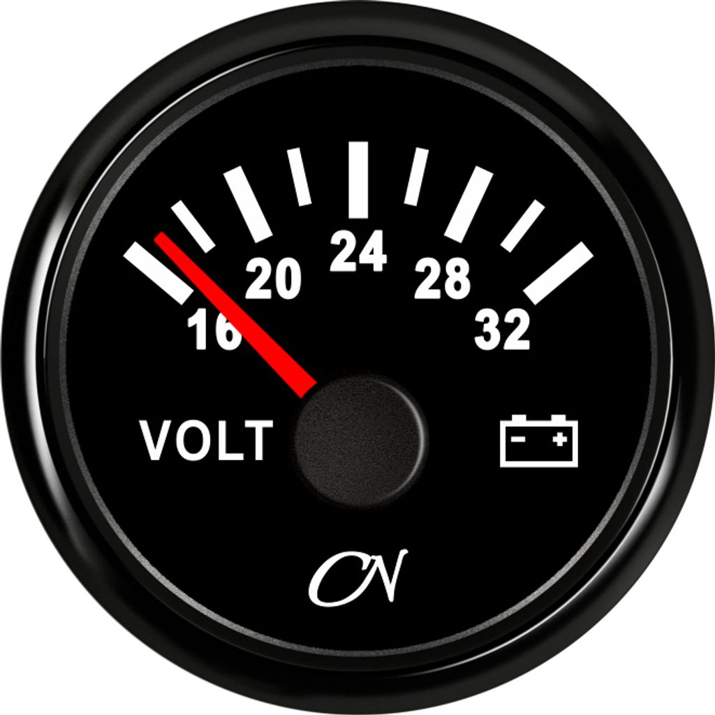 CN-Instrument Analog 57mm Ø Serie : schwarz/schwarz Voltmeter 24V