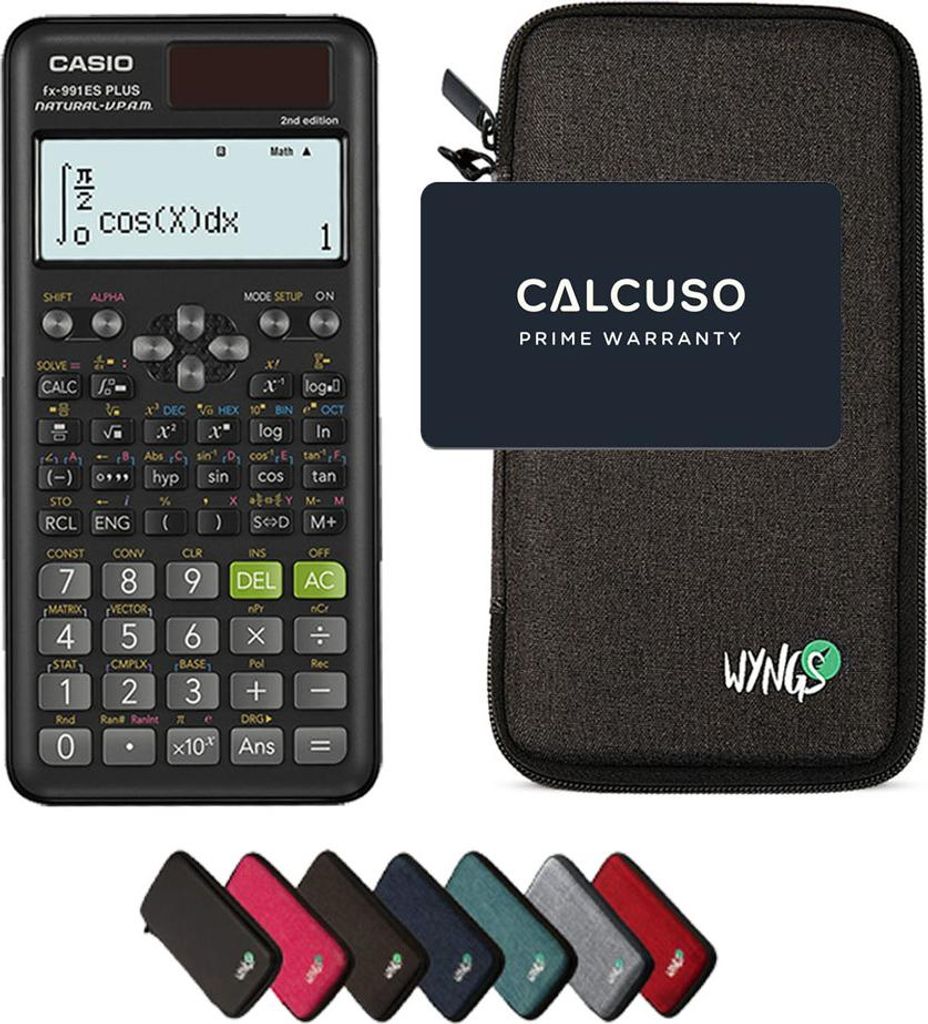 Casio fx-991ES Plus 2nd edition inkl. WYNGS Schutztasche Dunkelgrau - Wissenschaftlicher Taschenrechner - Basic Set