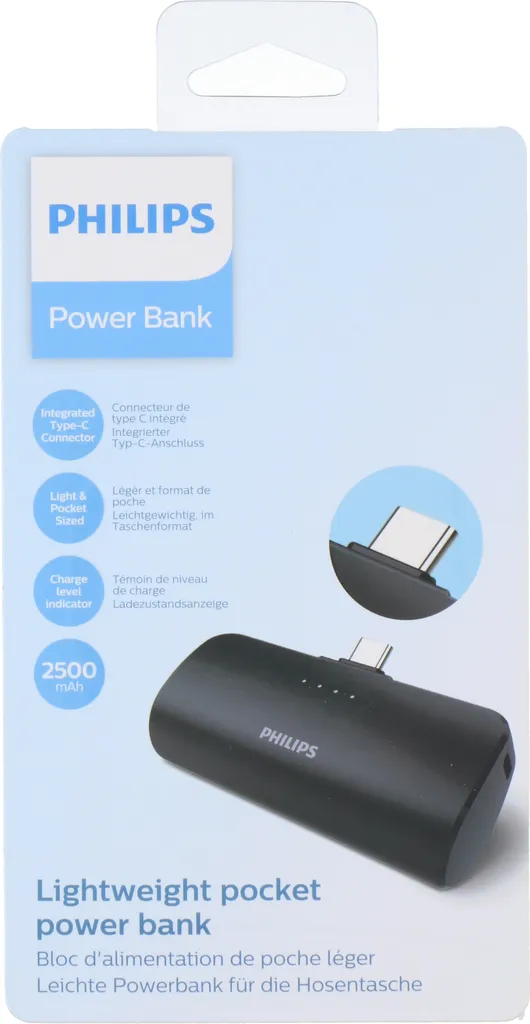 Mini Batterie USB-C Philips DLP2510C Fini les Pannes 2500 mAh Noir Portable