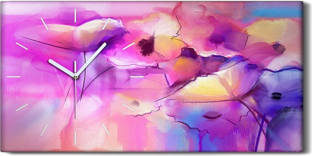 Wohnzimmer-Bild Leinwand Uhr Geräuschlos Kunstdruck 60x30 Kunst Abstrakte Blumen - weiße Hände