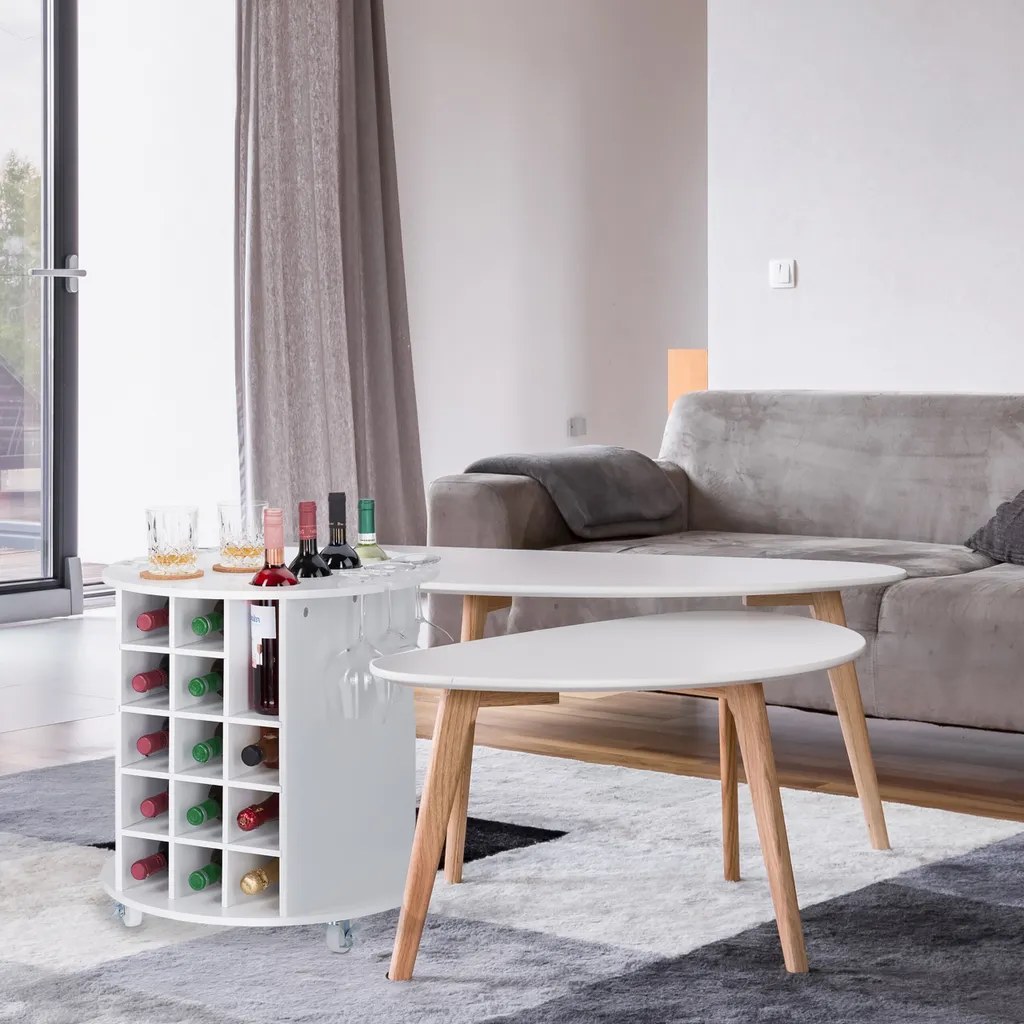 Étagère à Vin Blanche à Roulettes - Casier à Bouteilles Design et Mobile - 2