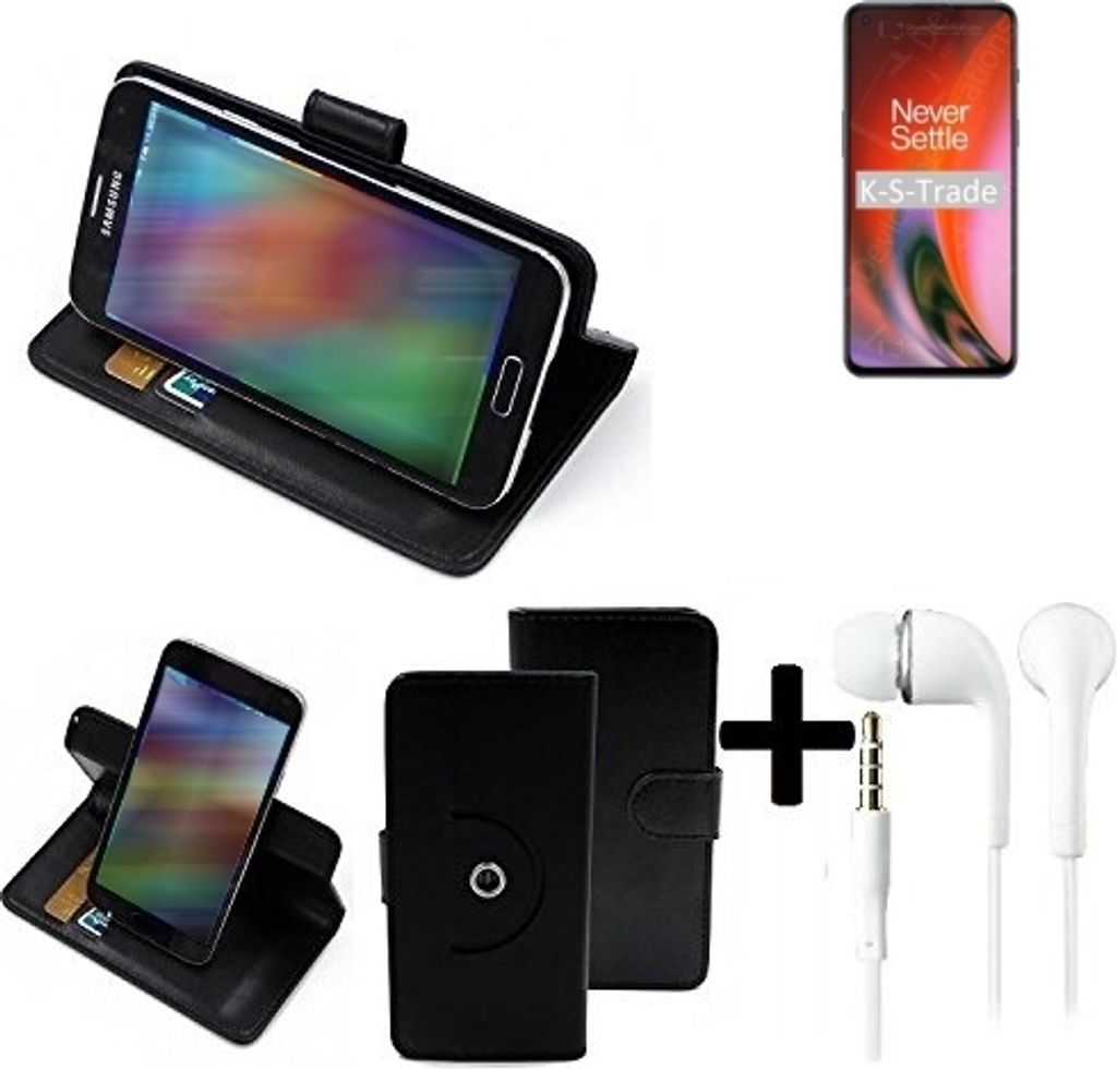 K-S-Trade Handy Hülle Schutz Hülle + Kopfhörer kompatibel mit OnePlus Nord 2 5G Handyhülle Flipcase Smartphone Cover Handy Schutz Tasche