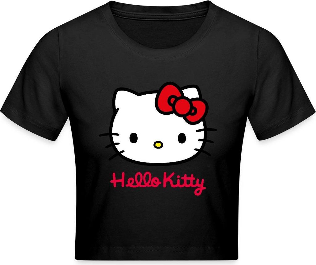Spreadshirt Hello Kitty Klassisch Mit Schriftzug Crop Top, S, Schwarz