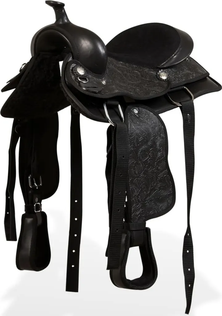 Selle western 12 pouces en cuir véritable noir avec accessoires - 8