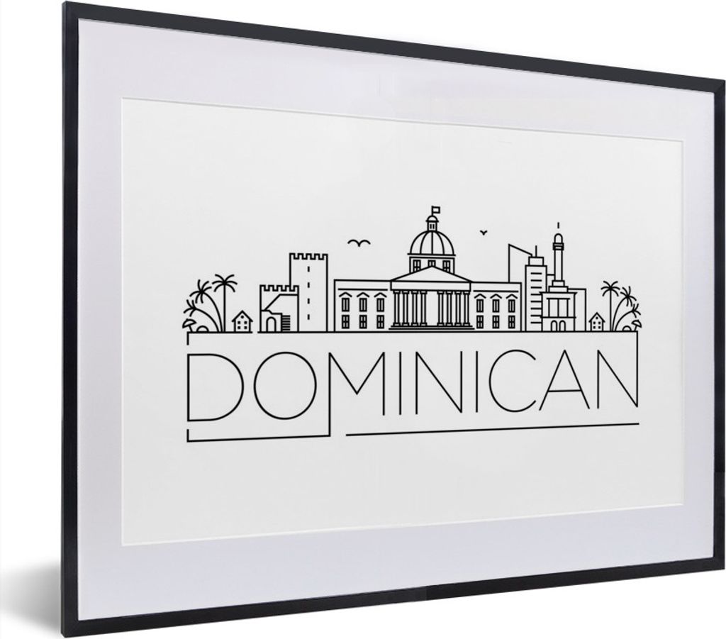 MuchoWow MuchoWow Gerahmtes Poster Skyline "Dominikanische Republik" auf weißem Hintergrund 40x30 cm - Poster mit zchwarzem Bilderrahmen - Bil...