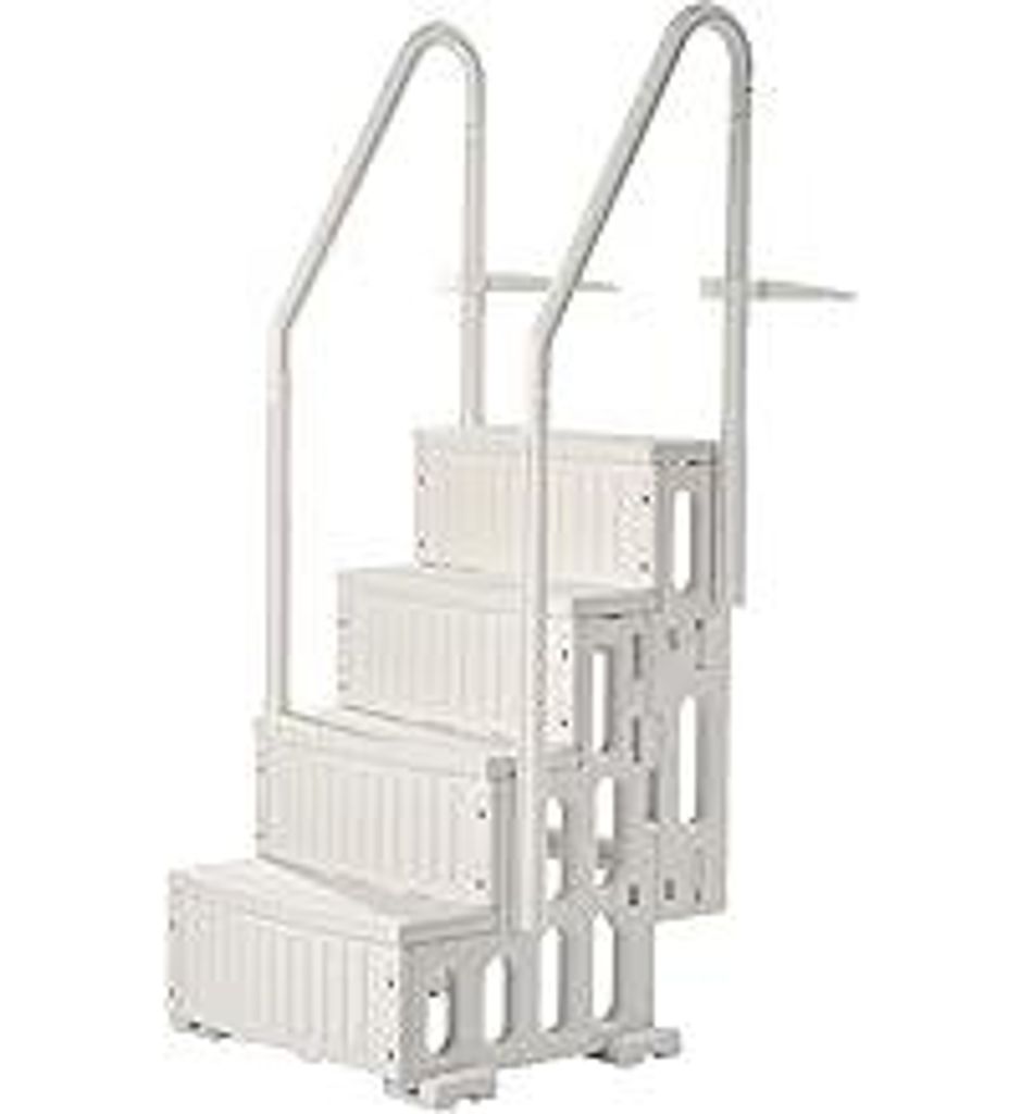 VEVOR Poolleiter, Kunststoff-Pooltreppe mit 2 Handläufen, 4 rutschfesten Stufen, 180 kg Tragkraft, Schwimmbadtreppe für 122-137 cm große Einbaup...