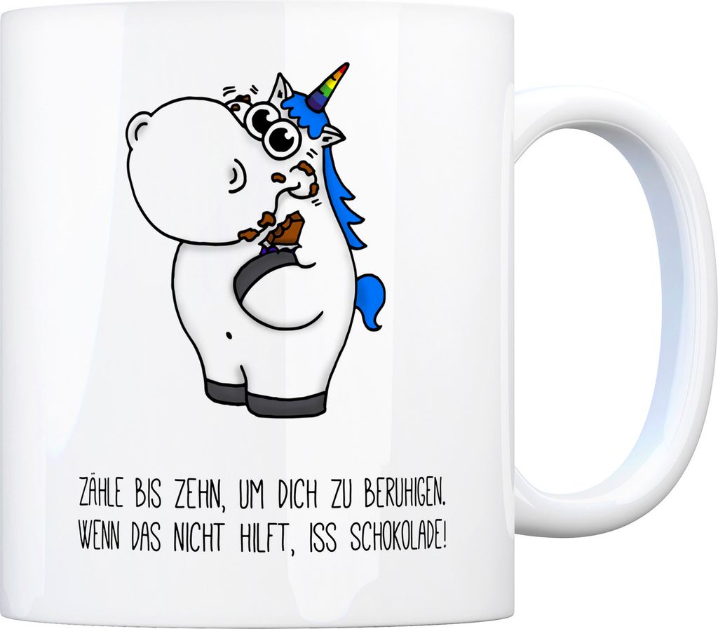 Honeycorns Kaffeebecher mit Einhorn Motiv und Spruch: Zähle bis zehn, um...