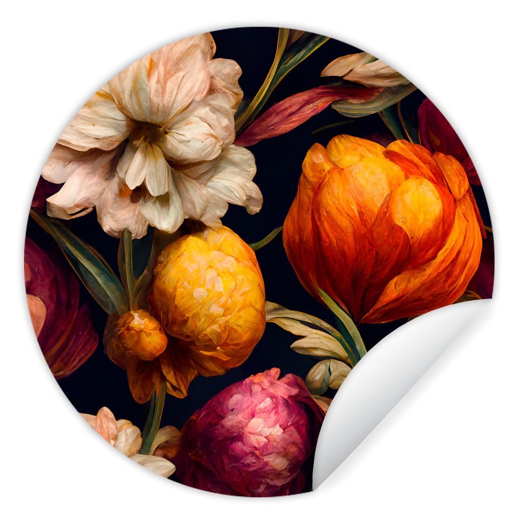 MuchoWow Runde Wandtattoo - Wandsticker Tapete Aufkleber Blumen - Pflanzen - Weiß Ø 100 cm Selbstklebend und Repositionierbar - Wandaufkleber -...