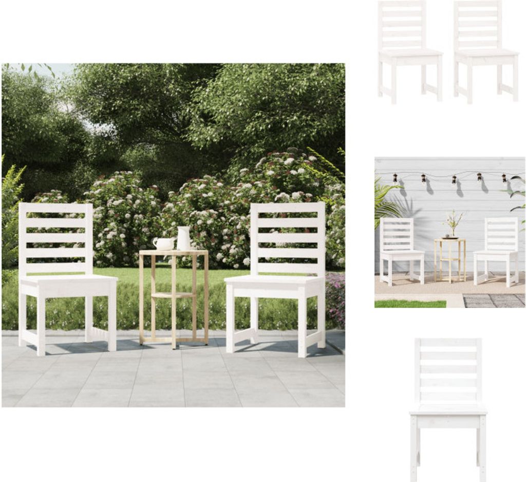 vidaXL Gartenstühle 2 Stk. Weiß 40,5x48x91,5 cm Massivholz Kiefer - Gartenstühle