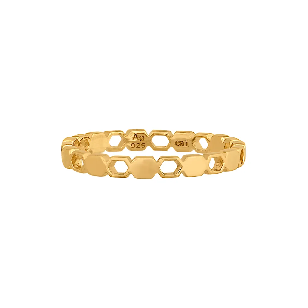 Anello Geometrico cai Argento 925 Oro - Stile Esagoni per Stack Ring
