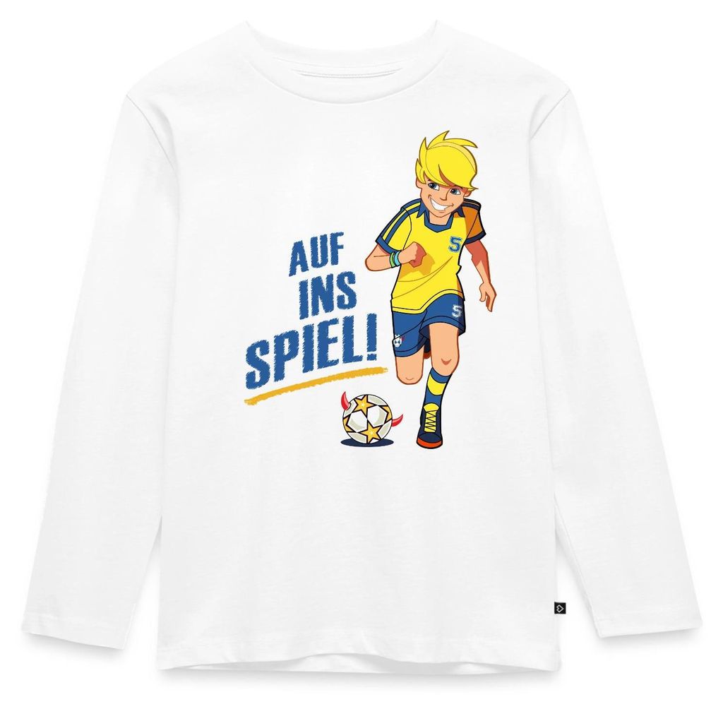 Spreadshirt Teufelskicker Auf Ins Spiel Kinder Premium Langarmshirt, 134/140 (8 Jahre), Weiß