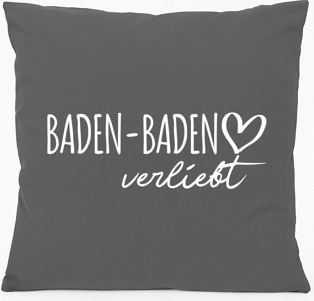 Huuraa Kissen Baden-Baden verliebt 40x40cm mit Füllung Steel Grey Baumwolle Dekokissen Geschenkidee