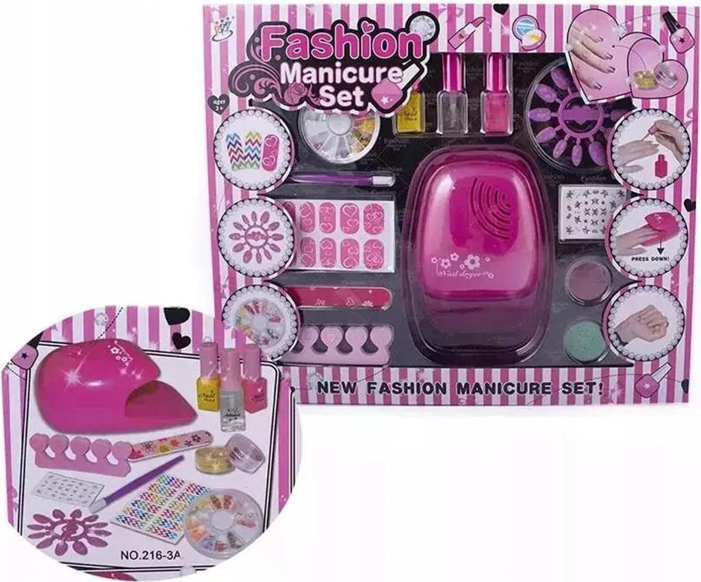 Kit manucure 5 embouts avec sèche-vernis soufflant ergonomique rose