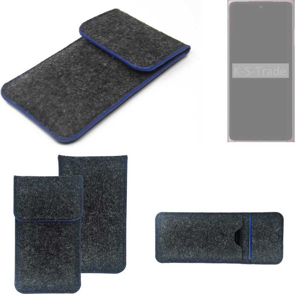 K-S-Trade Handy-Hülle Schutz-Hülle kompatibel mit HMD Skyline Filztasche Pouch Tasche Case Sleeve Filzhülle dunkelgrau, blauer Rand