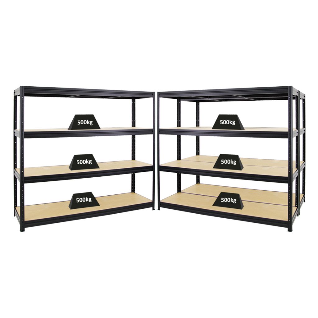 Mega Deal | 3x Schwerlastregal DINO | HxBxT 180x180x60cm | 4 MDF-Platten-Ebenen 6,5 mm | Fachlast 500kg | Schwarz
